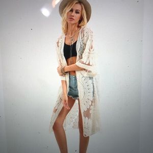 Flower mesh kimono